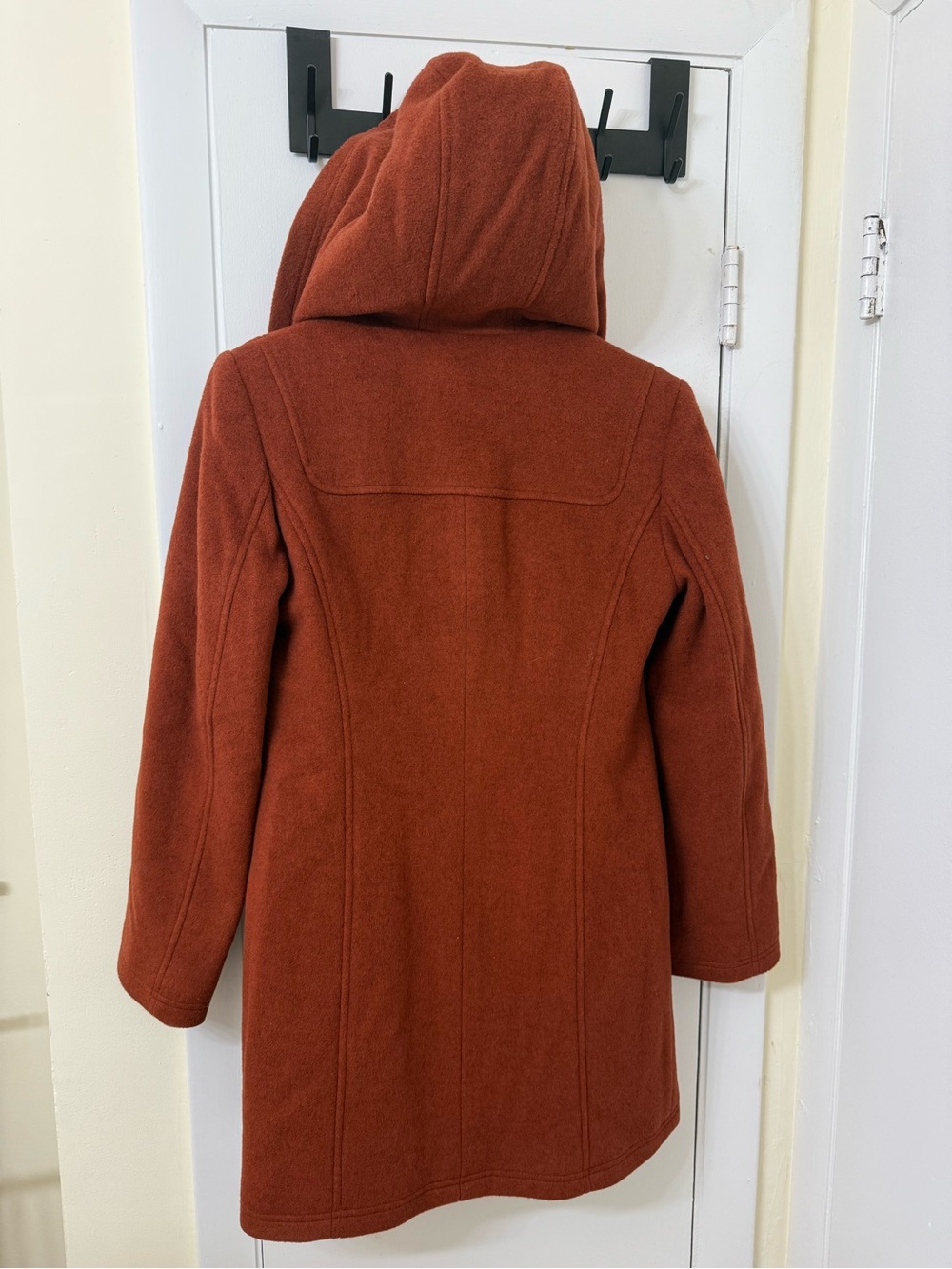 LL Bean Classic Lambswool Duffel Coat 4R Rust Orange Thinsulate Hooded - Picture 7 of 10